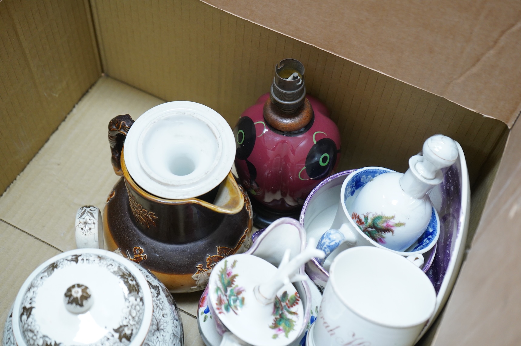 A large collection of various ceramics to include a Ridgways Homemaker plate, Japanese tea set and stoneware jugs